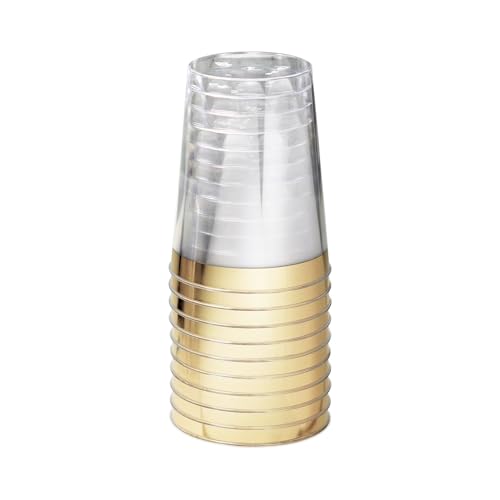 " OCCASIONS " 100 Pieces Wedding Party Disposable Plastic tumblers Cups (10 Oz, Clear & Gold Rimmed Tumbler)