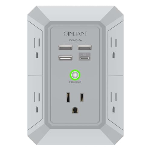 Wall Charger, Surge Protector, QINLIANF 5 Outlet Extender with 4 USB Ports