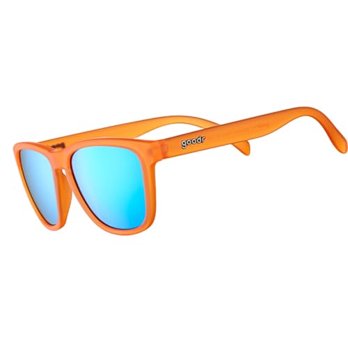goodr Donkey Goggles Polarized Sunglasses for Men & Women, Medium Sized (OG), Orange Translucent Frame with Blue Mirrored Ref