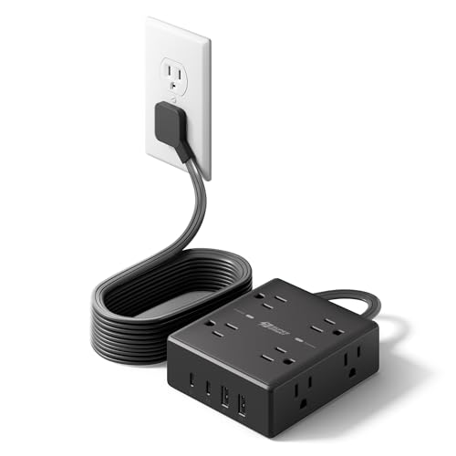 SUPERDANNY Extension Cord,Flat Plug Surge Protector Power Strip,10Ft