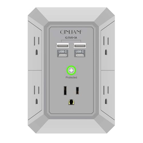 Surge Protector, QINLIANF 5 Outlet Extender with 4 USB Ports(2USB-C)