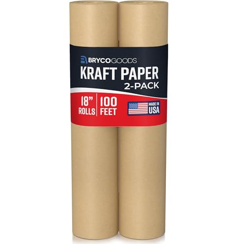 Bryco Goods (Pack of 2) Brown Kraft Packing Paper Rolls - 18" x 100' (1200”) - Moving Supplies, Gift Wrapping, Arts & Crafts,