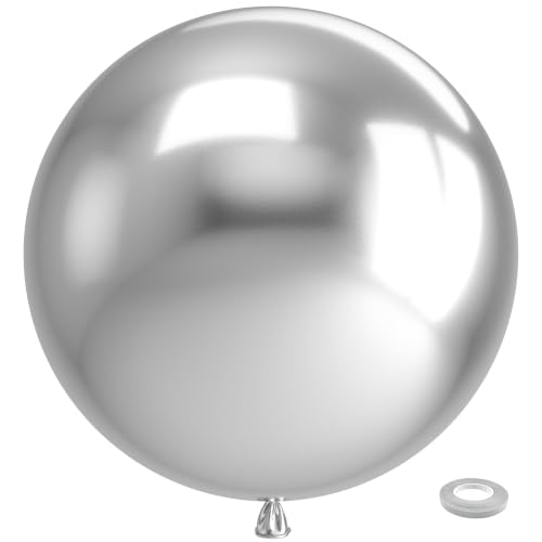Bezente Metallic Silver Giant Latex Round Balloons 36 Inch 8 Pack