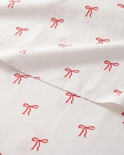 Christmas Sheet Set, Dainty Red Bows, Holiday Xmas Bedding Set - Split King