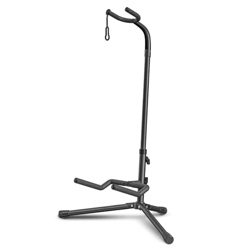 GLEAM Guitar Stand - Adjustable Fit Electric, Classical Guitars and Bass, Load Capacity 20LB, Accessories, Folding Type Black