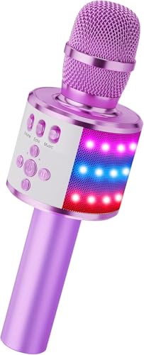 BONAOK Karaoke Microphone for Kids & Adults - Bluetooth Microphones Singing Mic with Disco Lights, Echo Effect, Built-in Spea