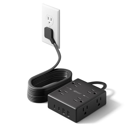 SUPERDANNY Extension Cord,Flat Plug Surge Protector Power Strip,15Ft
