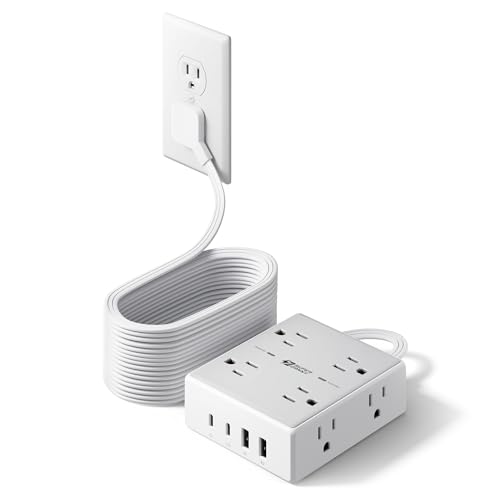 SUPERDANNY Extension Cord,Flat Plug Surge Protector Power Strip,25Ft