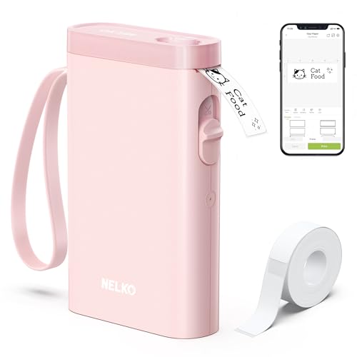 Nelko P21 Label Maker Machine with Tape, Bluetooth Label Printer, Pink