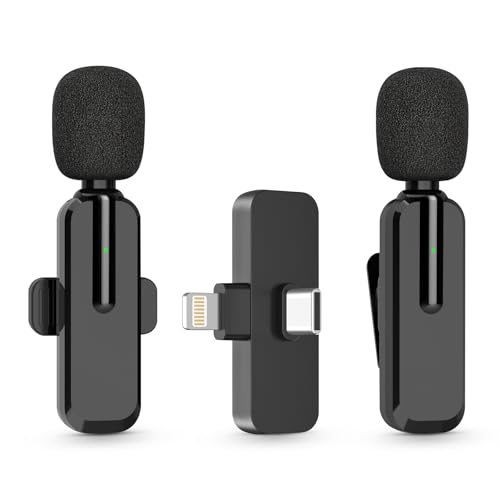 MAYBESTA Wireless Lavalier Microphone for iPhone, iPad, Android - Bluetooth Lapel Phone Mic for Video Recording - Mini Clip o