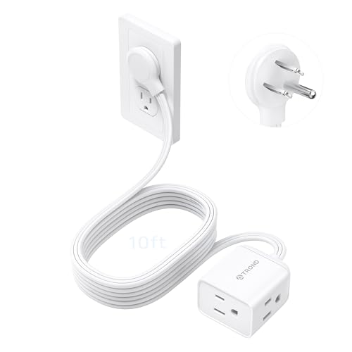 TROND Rightward Flat Plug Extension Cord 10ft for Small Tight Spaces, White