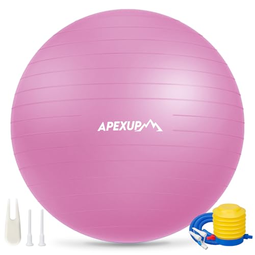 APEXUP Yoga Ball, 660 lbs Anti-Burst Exercise Ball with Pump, 5 Sizes (XL (27"~30") 75cm, Fuschia)