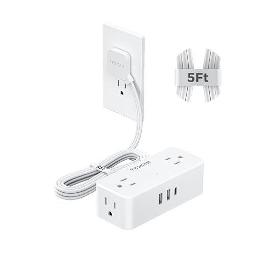 TESSAN Extension Cord 5 FT, Power Strip with 900J Surge Protection, White
