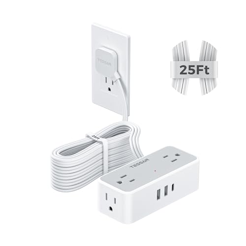 TESSAN Extension Cord 25 FT, Power Strip with 900J Surge Protection, Grey
