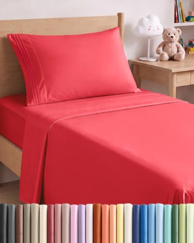 Twin Size 3 Piece Sheet Set - Comfy Breathable & Cooling Bed Sheets - Red