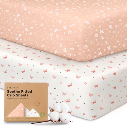 KeaBabies 2pk Organic Cotton Crib Sheets for Boys Girls 52x28, Butterflies