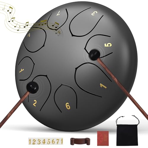 Rain Drum for Outside Garden, 6 Inches 8 Notes Steel Tongue Chakra Drums, Waterproof Echo Rain Chime Meditation Drums, Musica