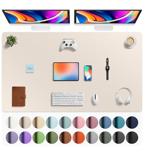 Aothia Faux Leather Desk Mat - Large Mouse Pad, Non-Slip PU Leather Blotter, Waterproof Writing Surface for Office and Home (