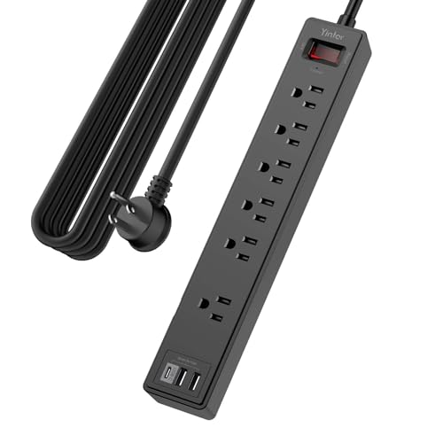 Yintar 20Ft Surge Protector Power Strip with 6 Outlets & 3 USB Ports, Black