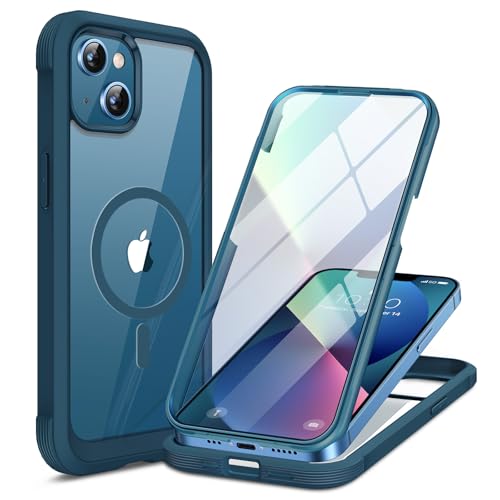 Miracase for iPhone 13 Case 6.1",Built-in Glass Screen Protector,Storm Blue