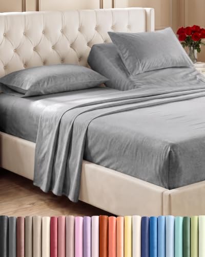 Flex Top Split Head King 4 Piece Sheet Set - Ultra-Soft - Heathered Grey