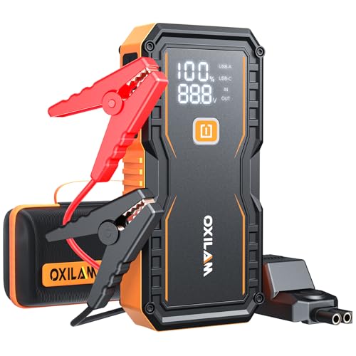 OXILAM Jump Starter 6000A for All Gas/12L Diesel, Car Battery Jumper Starter Portable, 12V Lithium Jump Box with Jumper Cable