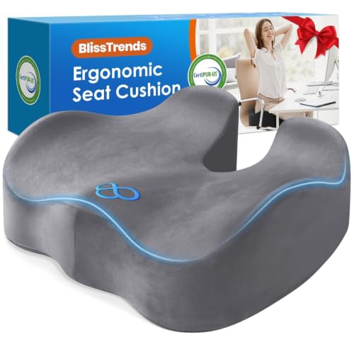 BlissTrends Memory Foam Seat Cushion for Office Chair & Car Seat, LightGrey