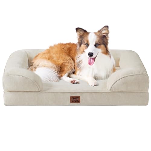 EHEYCIGA Orthopedic Dog Beds for Large Dogs, Waterproof Memory Foam Large Dog Bed with Sides, Non-Slip Bottom and Egg-Crate F