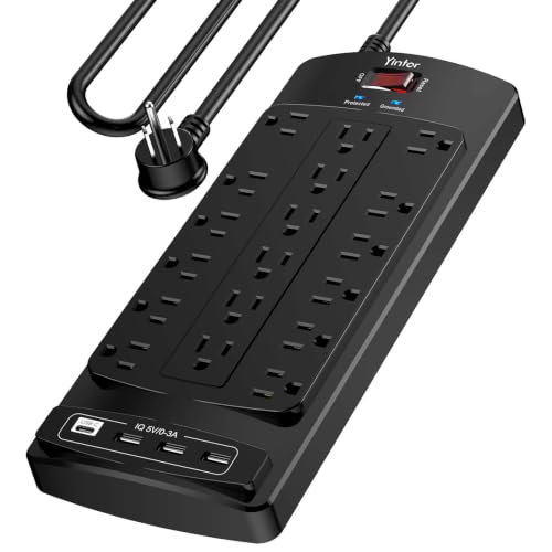 Yintar 10Ft Surge Protector Power Strip with 18 Outlets and 4 USB Ports