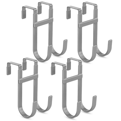 FYY Over the Door Hooks, Double-Hanger 4 Pack, Fits Doors 1 3/8" Grey