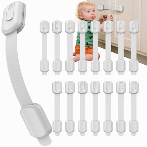 Infinno 16 Pack Cabinet Locks Baby Proofing Heavy Duty - Child Safety Cabinet Locks for Drawers, Cupboards & Fridge – No Dril