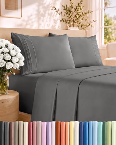 Full Size 4 Piece Sheet Set - Comfy Breathable & Cooling Sheets - Dark Grey