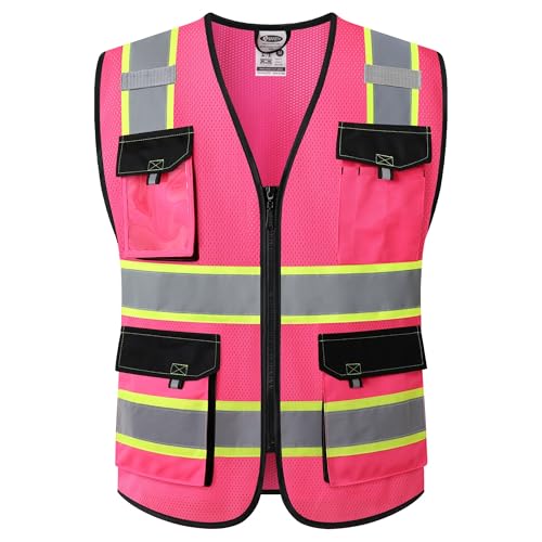 JKSafety Safety Vest for Men Women Hi Vis Reflective Vest JK220 Pink M