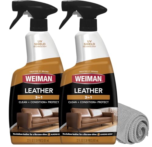 Weiman Leather Cleaner, Conditioner & Protector, 2 Pack Spray with Cloth