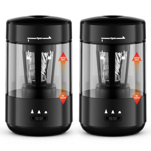 2 Pack Electric Pencil Sharpener for Classroom, Fully Automatic, Black