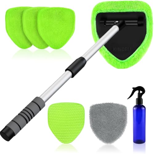 XINDELL Interior Windshield Cleaner Tool – Car Interior Window Cleaning Kit with 29inch Extended Long Handle & 4 Microfiber P