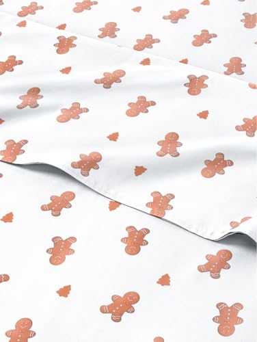 Christmas Sheet Set, Gingerbread Man, Holiday Xmas Bedding Set - Queen Size