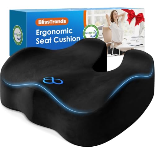 BlissTrends Thick Seat Cushion for Office Chair & Car Seat, XL, Black