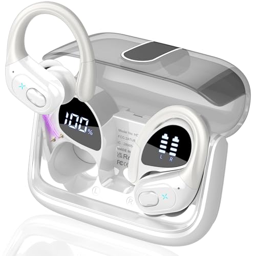 Wireless Earbuds 75H Bluetooth 5.4 Sport Headphones with Earhooks, White