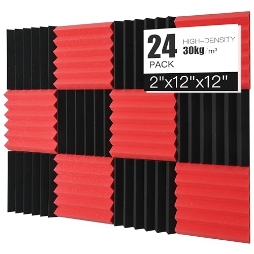 Acoustic Foams Panels 24 Pack 2" x 12"x 12" Sound Proof Foam Panels for Walls High Density and Fire Resistant Soundproofing P