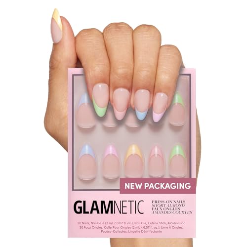 Glamnetic Press On Nails, Short Almond Glossy, Fake Nails 30pc Nail Kit