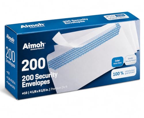 Aimoh #10 Security Mailing Envelopes Letter Size, Self Seal, 200 Count