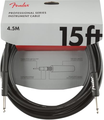 Fender Professional Series Instrument Cable, Guitar Cable, Guitar Accessories, Straight/Straight, Black, 15ft
