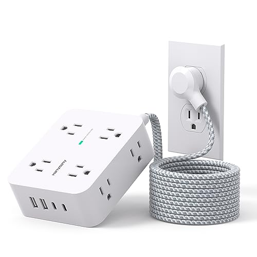 HANYCONY Surge Protector Power Strip 15 Ft Long Cord, 1080J, Flat Plug