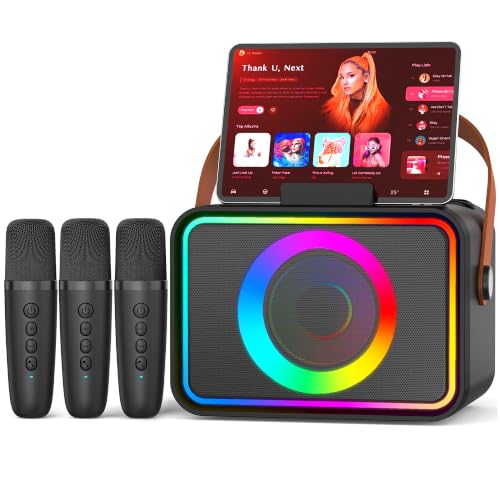 Karaoke Machine for Kids Adults,Bluetooth Speaker 3 Wireless Microphones