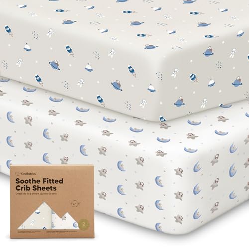 KeaBabies 2pk Organic Cotton Crib Sheets for Boys Girls 52x28, Cosmo