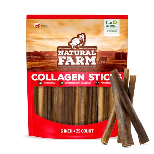 Natural Farm Collagen Sticks for Dogs (6 Inch, 25 Pack), Odor-Free Long Lasting Chews & Rawhide Alternative - 95% Collagen, L