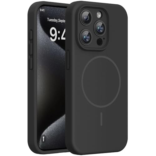 Miracase Silicone & Magnetic for iPhone 15 Pro Max Case, Dark Black
