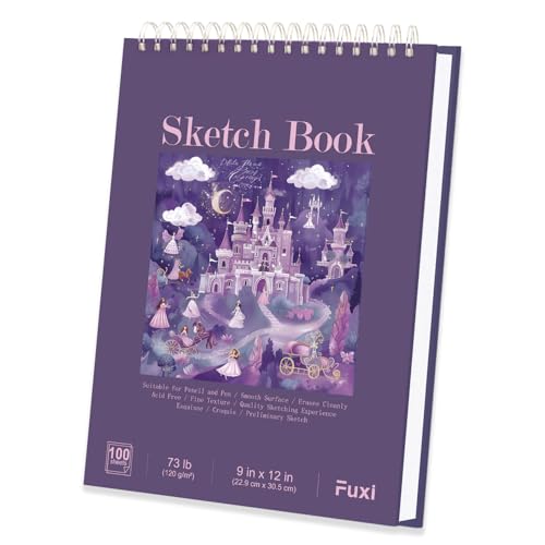 Fuxi Purple Sketch Book for Girls, 9 x 12 in, 100 Sheets 73 lb/120 GSM