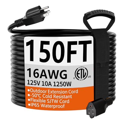 HUANCHAIN Black Extension Cord 150 FT, 16 Gauge, Outdoor Electric Cable